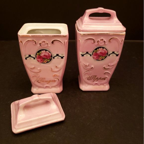 Mepoco Spice Jar Containers Pink Lusterware Pepper Ginger Vintage Germany - Picture 2 of 15